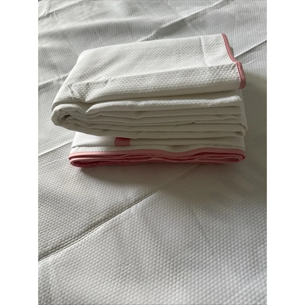 Look Linen Co Twin Banded Duvet Cover White Pink Trim‎ Cotton Portugal Luxury